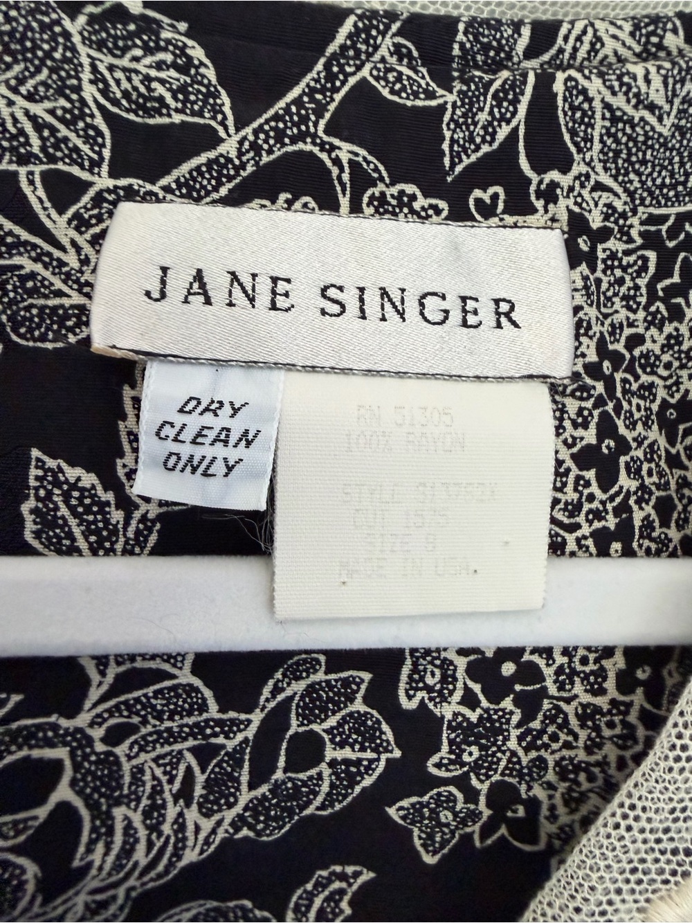 Vintage Jane Singer Black Cream Floral Cottagecore Button Front Midi Dress - Picture 12 of 14